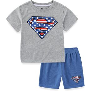 DC Comics Superman Boys Memorial Day Shirt Shirt Shirt and Active Mesh Shorts for Big Kids