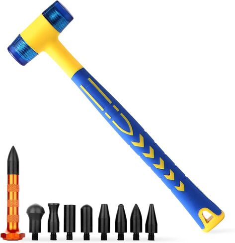 LadyRosian Car Paintless Dent Repair Tools Rubber Hammer Double-Faced Rubber Mallet Alloy Knockdown Tap Down Hammer with 9 Heads Kit for Dent Remover in Saudi Arabia