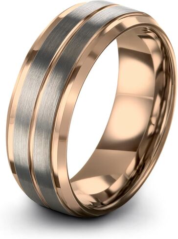 Charming Jewelers Tungsten Wedding Band Ring 8mm Men Women Comfort Fit Grey Step Bevel Edge Brushed Polished Size 9 in Kuwait