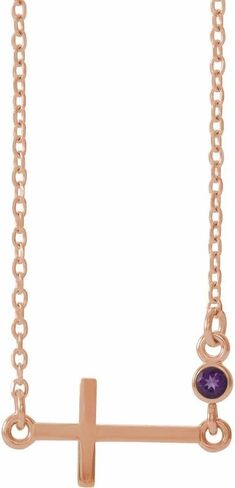 Solitaire Amethyst Sideways Accented Cross Crucifix Charm Pendant Chain Necklace Adjustable 16" to 18" (14mm x 6.6mm) in Saudi Arabia