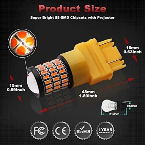 يوركيم مصباح LED 3157 احمر فائق السطوع 3156 LED لمصابيح الفرامل الخلفية للسيارة مع جهاز عرض - 3056 3156 3057K 4157K 3047K 3157LL 3457 3057 4057 4157 T25، عبوة من 4 قطع in Kuwait