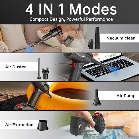 Handheld Cordless Car Vacuum Cleaner, 4 in 1 Powerful 21000PA Handheld Vacuum Cleaner and Air Duster, 18v/120w Portable Mini Hand Held Rechargeable Vacuum for Home, Car, Office, Pet Hair in Saudi Arabia