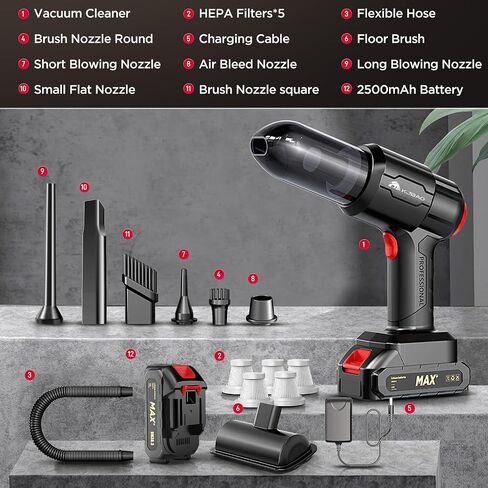 Handheld Cordless Car Vacuum Cleaner, 4 in 1 Powerful 21000PA Handheld Vacuum Cleaner and Air Duster, 18v/120w Portable Mini Hand Held Rechargeable Vacuum for Home, Car, Office, Pet Hair in Saudi Arabia