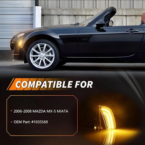 علامة الإشارة الإشارة الأمامية لعلامة الإشارة الإضاءة المتوافقة مع Mazda MX-5 Miata 2006-2008 ، [DOT] غطاء مصابيح العلامات الجانبية [لا مصابيح] ، استبدل OEM #1035569 ، 2 pcs ، عدسة العنبر in Kuwait