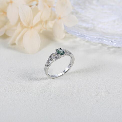 Yafeini Natural Moss Agate Ring 925 Sterling Silver Daisy Ring خاتم عباد الشمس الطحلب هدايا المجوهرات Ring For Mom Girls (7-10) in Saudi Arabia