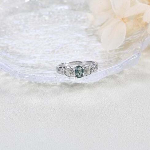 Yafeini Natural Moss Agate Ring 925 Sterling Silver Daisy Ring خاتم عباد الشمس الطحلب هدايا المجوهرات Ring For Mom Girls (7-10) in Saudi Arabia