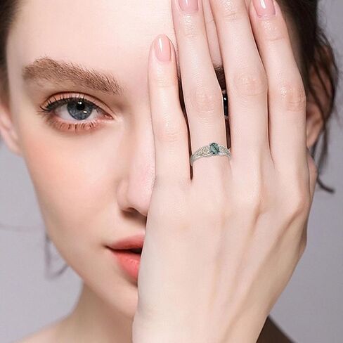 Yafeini Natural Moss Agate Ring 925 Sterling Silver Daisy Ring خاتم عباد الشمس الطحلب هدايا المجوهرات Ring For Mom Girls (7-10) in Saudi Arabia