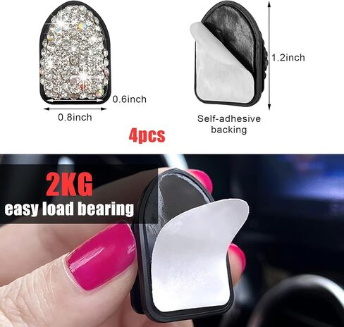 4PCS Bling Car Mini Hooks, Multifunctional Adhesive Small Auto Storage Hook for Key Cable Mask, Crystal Rhinestone Dashboard Hanging Hook, Interior Decor Car Accessories (White) in Saudi Arabia