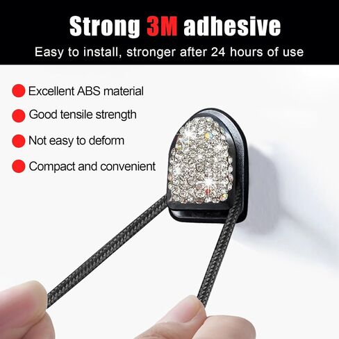 4PCS Bling Car Mini Hooks, Multifunctional Adhesive Small Auto Storage Hook for Key Cable Mask, Crystal Rhinestone Dashboard Hanging Hook, Interior Decor Car Accessories (White) in Saudi Arabia