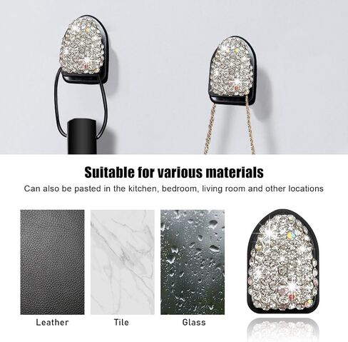 4PCS Bling Car Mini Hooks, Multifunctional Adhesive Small Auto Storage Hook for Key Cable Mask, Crystal Rhinestone Dashboard Hanging Hook, Interior Decor Car Accessories (White) in Saudi Arabia