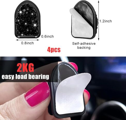 4PCS Bling Car Mini Hooks, Multifunctional Adhesive Small Auto Storage Hook for Key Cable Mask, Crystal Rhinestone Dashboard Hanging Hook, Interior Decor Car Accessories (White) in Saudi Arabia