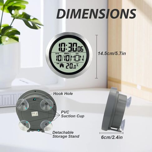 Digital Waterproof Shower Clock, Bathroom Wall Clock with Temperature, Suction Cup Hanging Hole Stand for Living Room and Kitchen, Large LCD Display, Modern Silent Small Clocks with Plastic Frame in Saudi Arabia