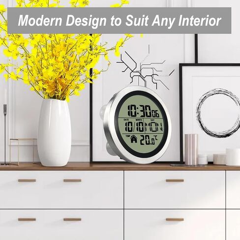 Digital Waterproof Shower Clock, Bathroom Wall Clock with Temperature, Suction Cup Hanging Hole Stand for Living Room and Kitchen, Large LCD Display, Modern Silent Small Clocks with Plastic Frame in Saudi Arabia