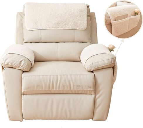 vctops 3 Pieces Sherpa Fleece Sofa Armrest Cover for Recliner Chair with Storage Pockets Non Slip Headrest Cover Fuzzy Couch Cover for Dogs Washable Furniture Protector (Cream,1 Seat) in Saudi Arabia