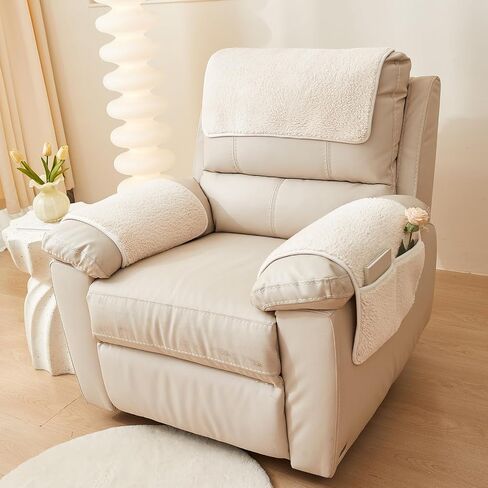vctops 3 Pieces Sherpa Fleece Sofa Armrest Cover for Recliner Chair with Storage Pockets Non Slip Headrest Cover Fuzzy Couch Cover for Dogs Washable Furniture Protector (Cream,1 Seat) in Saudi Arabia