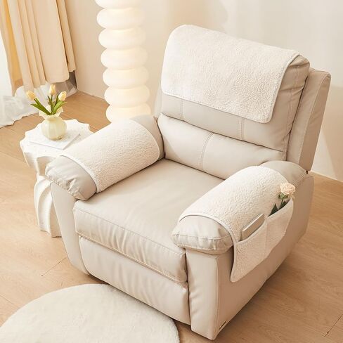 vctops 3 Pieces Sherpa Fleece Sofa Armrest Cover for Recliner Chair with Storage Pockets Non Slip Headrest Cover Fuzzy Couch Cover for Dogs Washable Furniture Protector (Cream,1 Seat) in Saudi Arabia