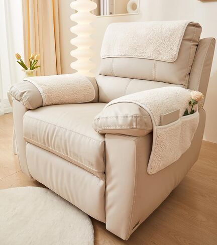 vctops 3 Pieces Sherpa Fleece Sofa Armrest Cover for Recliner Chair with Storage Pockets Non Slip Headrest Cover Fuzzy Couch Cover for Dogs Washable Furniture Protector (Cream,1 Seat) in Saudi Arabia