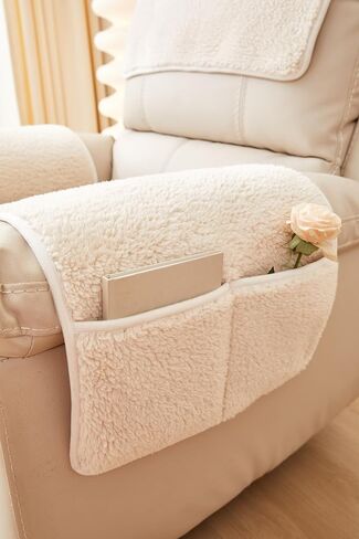 vctops 3 Pieces Sherpa Fleece Sofa Armrest Cover for Recliner Chair with Storage Pockets Non Slip Headrest Cover Fuzzy Couch Cover for Dogs Washable Furniture Protector (Cream,1 Seat) in Saudi Arabia