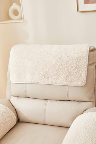 vctops 3 Pieces Sherpa Fleece Sofa Armrest Cover for Recliner Chair with Storage Pockets Non Slip Headrest Cover Fuzzy Couch Cover for Dogs Washable Furniture Protector (Cream,1 Seat) in Saudi Arabia
