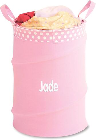 Lillian Vernon Personalized Blue Collapsible Canvas Laundry Tote - 14" Diameter, 19" H, 65% polyester/35% Cotton Canvas Hamper, Boys Laundry Basket, dorms, Travel, Storage in Kuwait