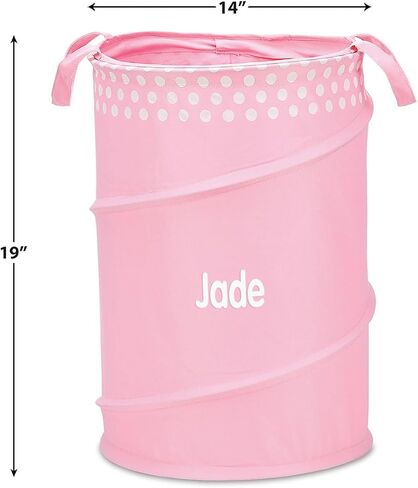 Lillian Vernon Personalized Blue Collapsible Canvas Laundry Tote - 14" Diameter, 19" H, 65% polyester/35% Cotton Canvas Hamper, Boys Laundry Basket, dorms, Travel, Storage in Kuwait