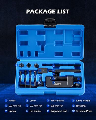 OMT Chain Breaker, 19pc Motorcycle Chain Tool with C Frame 3 Anvils 5 Break Tips, Dirt Bike ATV Motorcycle Chain Breaker Tool Kit Chain Rivet Chain Link Removal Tool for Cam & 25 to 630 Chains, Black in Kuwait