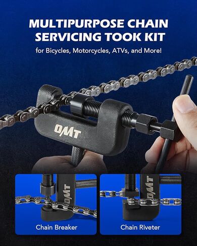 OMT Chain Breaker, 19pc Motorcycle Chain Tool with C Frame 3 Anvils 5 Break Tips, Dirt Bike ATV Motorcycle Chain Breaker Tool Kit Chain Rivet Chain Link Removal Tool for Cam & 25 to 630 Chains, Black in Kuwait