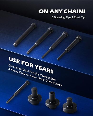 OMT Chain Breaker, 19pc Motorcycle Chain Tool with C Frame 3 Anvils 5 Break Tips, Dirt Bike ATV Motorcycle Chain Breaker Tool Kit Chain Rivet Chain Link Removal Tool for Cam & 25 to 630 Chains, Black in Kuwait