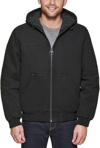 G.H. Bass & Co. Men's Cotton Canvas Bomber with Buffalo Plaid Flannel Sherpa Hood in Kuwait
