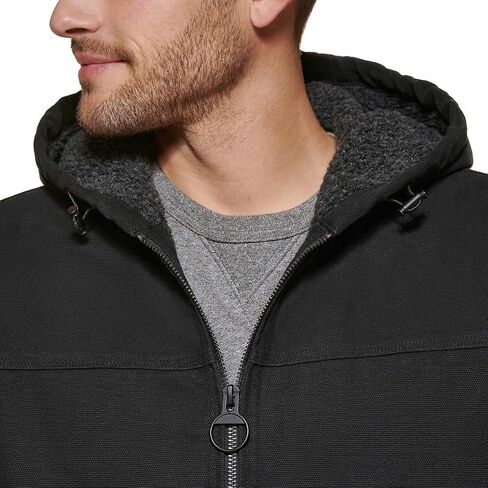 G.H. Bass & Co. Men's Cotton Canvas Bomber with Buffalo Plaid Flannel Sherpa Hood in Kuwait