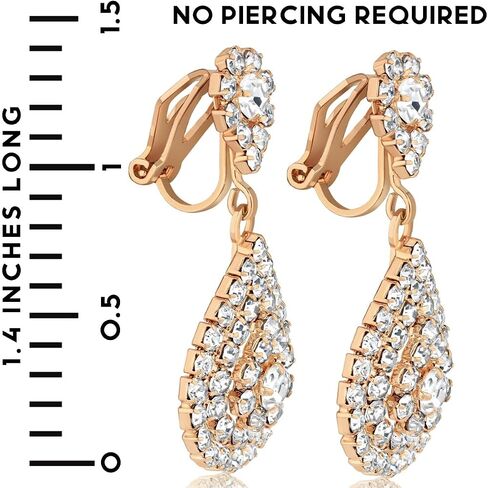 Simulated Diamond Teardrop Clip On Earrings for Women - Long Cubic Zirconia Statement Earrings for Non Pierced Ears - Formal No Piercing Earrings, Sparkly Rhinestone Drop Earrings in Saudi Arabia