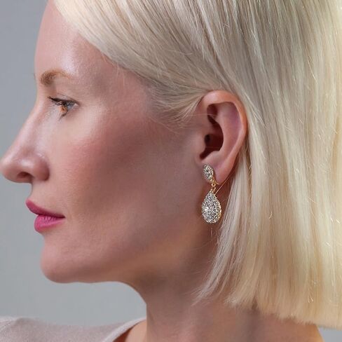 Simulated Diamond Teardrop Clip On Earrings for Women - Long Cubic Zirconia Statement Earrings for Non Pierced Ears - Formal No Piercing Earrings, Sparkly Rhinestone Drop Earrings in Saudi Arabia