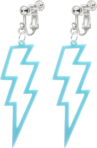 70s 80s Neon Clip On Earrings for Women, Non-Piercing, Colorful Lightning Acrylic Retro Geometric Thunder Flash Drop Earrings for 80s Outfit Glow Party Accessories in Kuwait