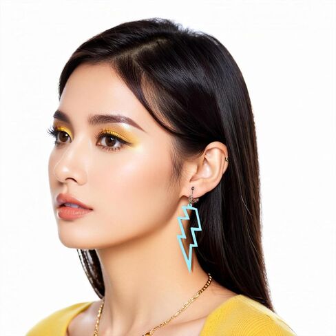 70s 80s Neon Clip On Earrings for Women, Non-Piercing, Colorful Lightning Acrylic Retro Geometric Thunder Flash Drop Earrings for 80s Outfit Glow Party Accessories in Kuwait