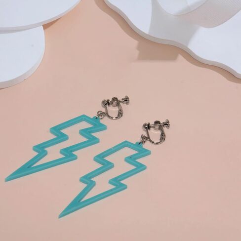 70s 80s Neon Clip On Earrings for Women, Non-Piercing, Colorful Lightning Acrylic Retro Geometric Thunder Flash Drop Earrings for 80s Outfit Glow Party Accessories in Kuwait