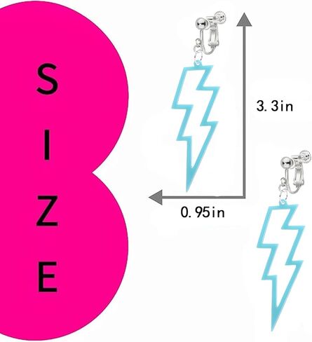 70s 80s Neon Clip On Earrings for Women, Non-Piercing, Colorful Lightning Acrylic Retro Geometric Thunder Flash Drop Earrings for 80s Outfit Glow Party Accessories in Kuwait