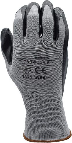 Cordova 6894S Cor-Touch II 13 Gauge Hloves ، قشرة بوليستر رمادية ، طلاء نخيل نتريل مسطح أسود ، قفازات صغيرة صغيرة ، 12 عبوة. in Kuwait