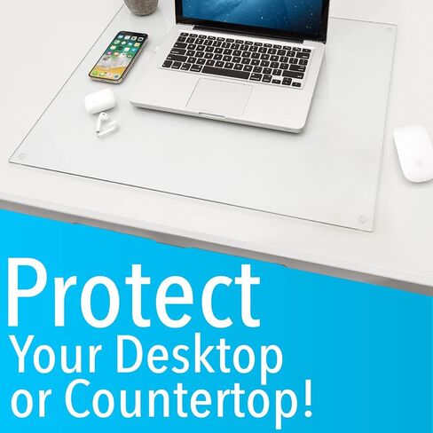 20" x 36" Tempered Glass Desk Mat to Protect Your Desk - Sleek Glass Desk Pad for Your Keyboard or Computer Monitor - Clear Desk Mat for Desktop - Dry Erase Desk Pad Made with Sturdy Reinforced Glass in Kuwait