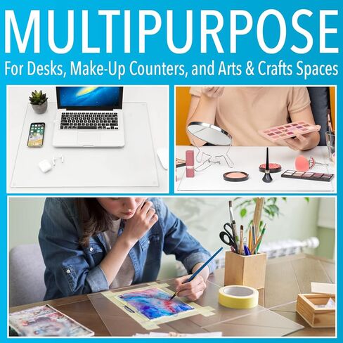 20" x 36" Tempered Glass Desk Mat to Protect Your Desk - Sleek Glass Desk Pad for Your Keyboard or Computer Monitor - Clear Desk Mat for Desktop - Dry Erase Desk Pad Made with Sturdy Reinforced Glass in Kuwait