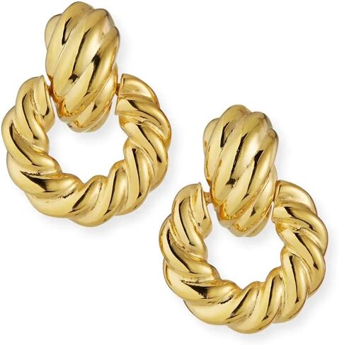 Kenneth Jay Lane Gold Polished Satin and Two-Tone Round Doorknocker Clip-On Earrings in Kuwait