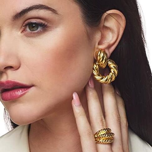 Kenneth Jay Lane Gold Polished Satin and Two-Tone Round Doorknocker Clip-On Earrings in Kuwait