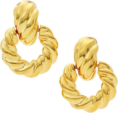 Kenneth Jay Lane Gold Polished Satin and Two-Tone Round Doorknocker Clip-On Earrings in Kuwait
