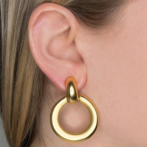 Kenneth Jay Lane Gold Polished Satin and Two-Tone Round Doorknocker Clip-On Earrings in Kuwait