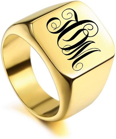 VIBOOS Custom Engraved Initial Monogram Signet Ring for Men Women Boys Mens Rings Stainless Steel, Bundle with Ring Size Adjusters (Silver Color) in Saudi Arabia