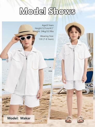 LOLANTA Boys 2 Pieces Linen Set kids Short Sleeve Button Down Shirt and Shorts Summer Vacation Outfits in Saudi Arabia