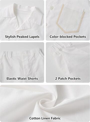 LOLANTA Boys 2 Pieces Linen Set kids Short Sleeve Button Down Shirt and Shorts Summer Vacation Outfits in Saudi Arabia