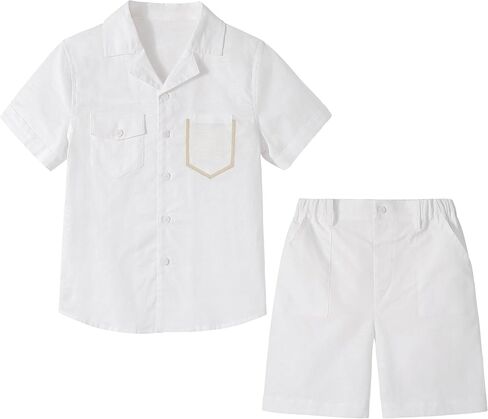 LOLANTA Boys 2 Pieces Linen Set kids Short Sleeve Button Down Shirt and Shorts Summer Vacation Outfits in Saudi Arabia