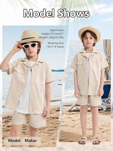LOLANTA Boys 2 Pieces Linen Set kids Short Sleeve Button Down Shirt and Shorts Summer Vacation Outfits in Saudi Arabia
