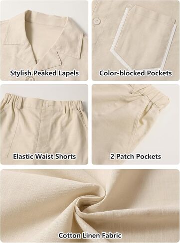 LOLANTA Boys 2 Pieces Linen Set kids Short Sleeve Button Down Shirt and Shorts Summer Vacation Outfits in Saudi Arabia