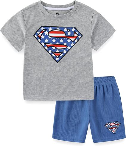 DC Comics Superman Boys Memorial Day Short Sleeve T-Shirt and Active Mesh Shorts Set for Big Kids in Saudi Arabia